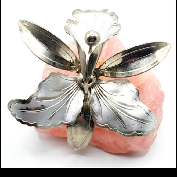 Coro Vintage 40's 50's orchid iris Parure set brooch earrings necklace silver - Picture 2 of 16